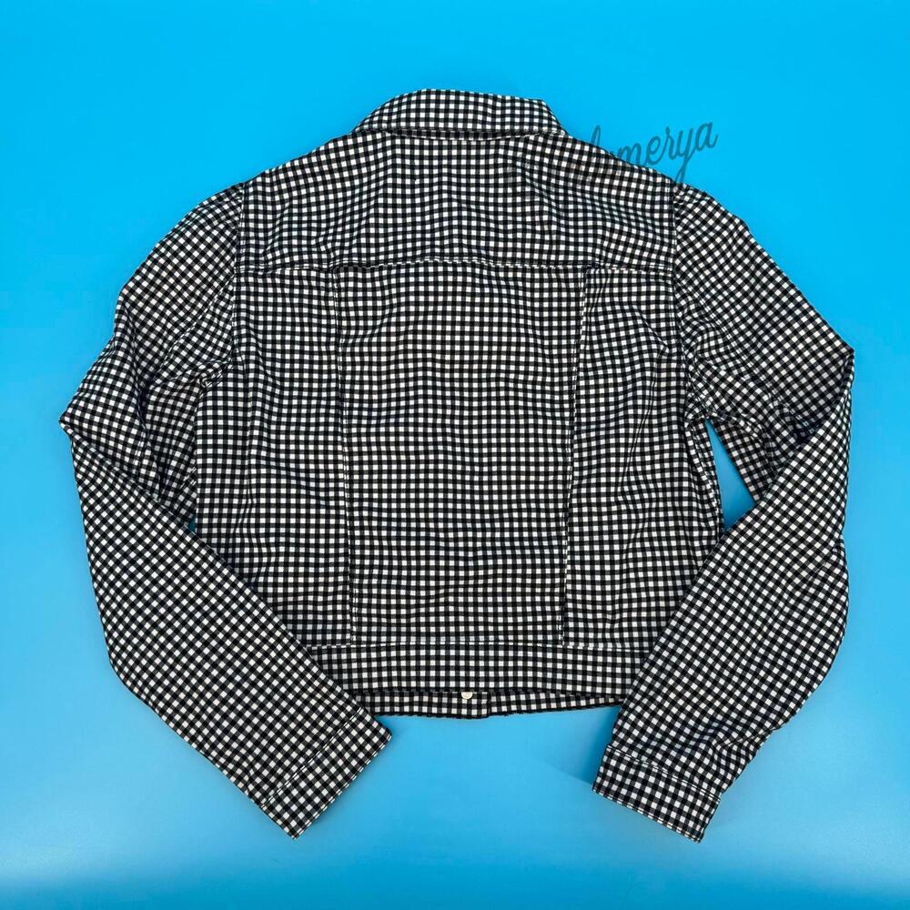 Tommy Hilfiger Women's Black White Gingham Cropped Puff Shoulder Jacket Size S - Picture 2 of 7